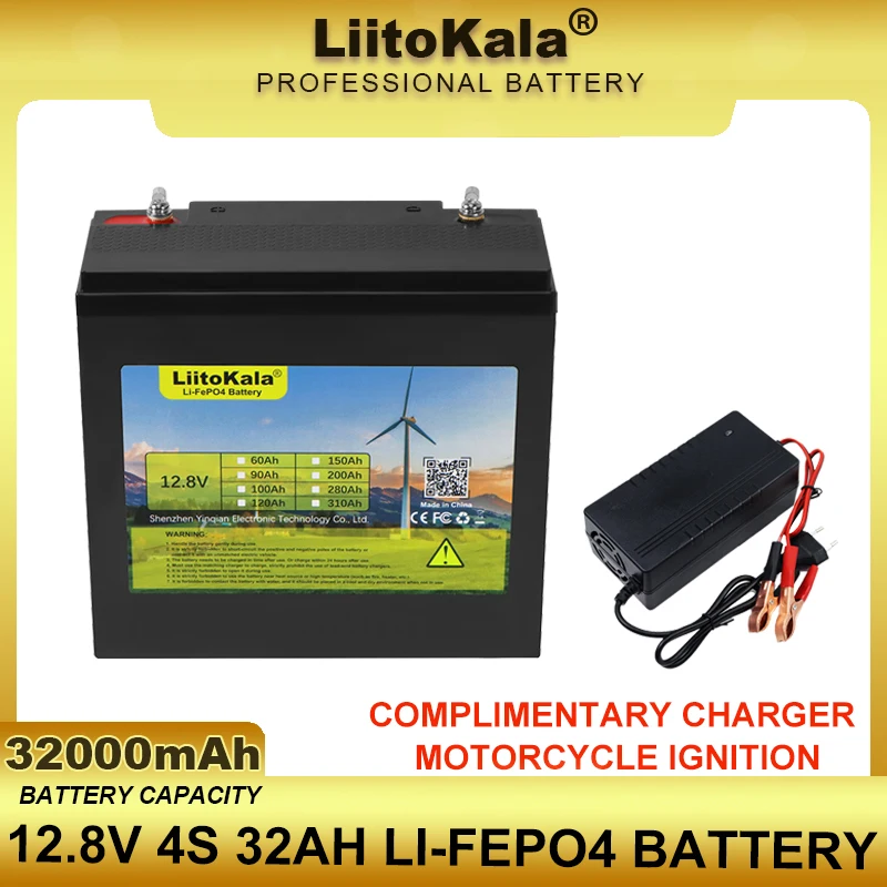 

LiitoKala 12.8V 32AH LiFePO4 Battery 12V 4s with BMS Lithium Iron Phosphate Batteries Motorcycle ignition inverter 14.6v Charger