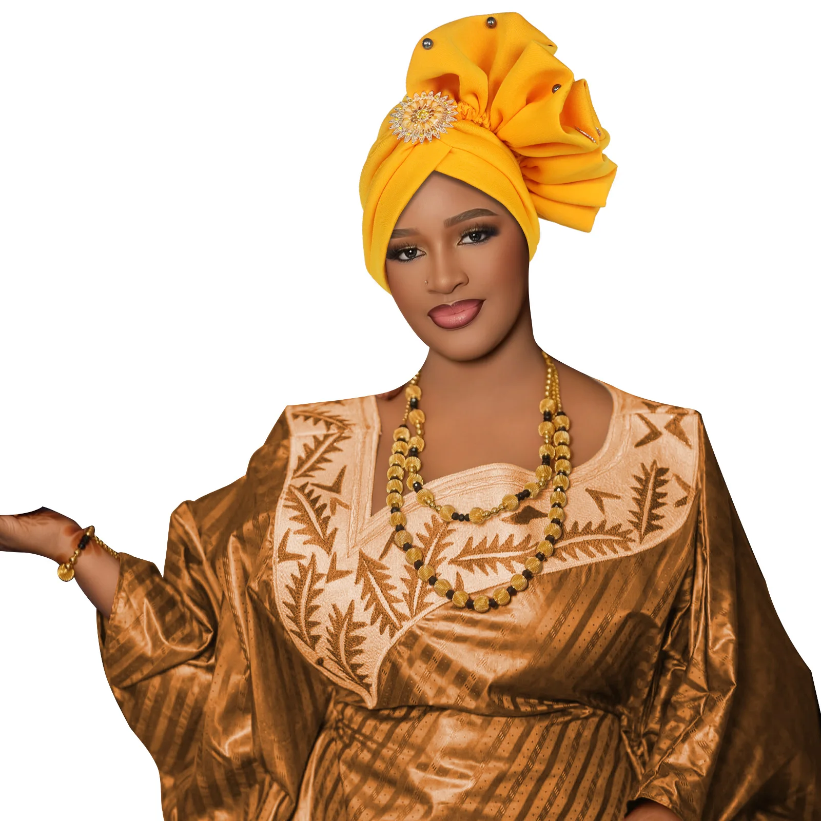 

Already Made African Headtie Turban Cap Nigeria Party Headgear Female Head Wrap Diamond Pleated Auto Gele Hijab Bonnet Headpiece