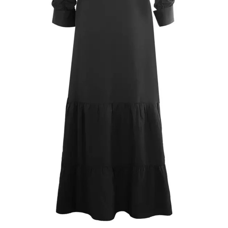 Damen-T-Shirt-Kleid mit Knopfleiste, lässig, einfarbig, gerüscht, langes Kleid für Frühling, Sommer, Herbst, Winter, elegante Damenbekleidung