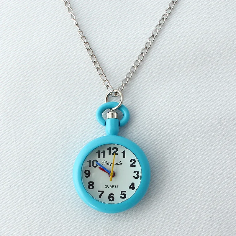 Collar con colgante de colores, reloj de bolsillo de cuarzo para mujer, niña, Unisex, regalo GL53, niño, niña, estudiante