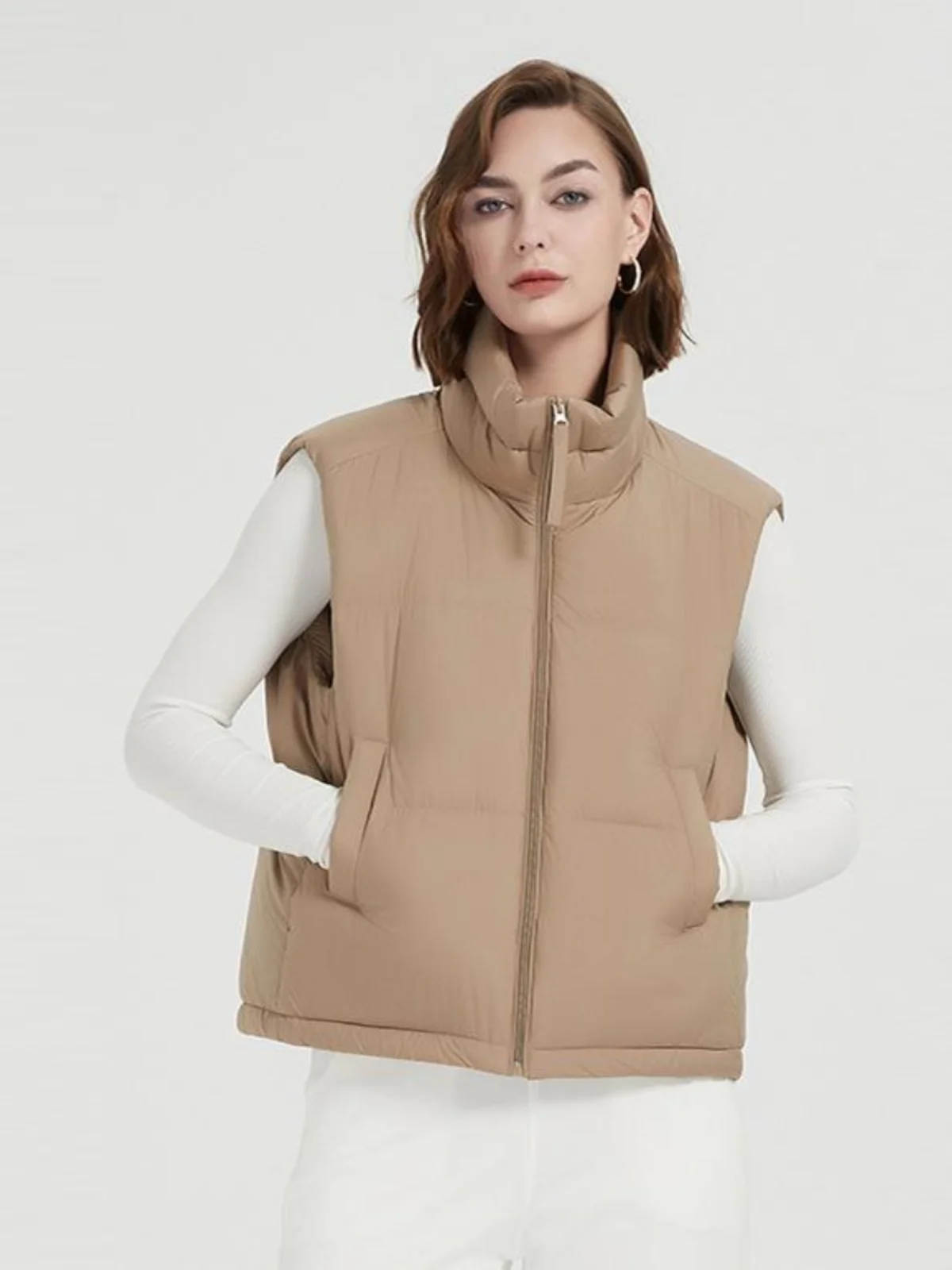 

Новая женская утепленная куртка-жилет с воротником-стойкой из пуха, универсальная, для повседневной носки, белая, 2025 год