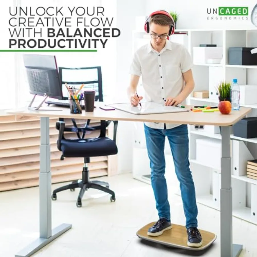 قاعدة + لوح توازن مكتبي قائم، حصيرة مضادة للتعب لمحطات العمل المكتبية، لوح توازن متذبذب، حصيرة تمرين تعزز الموقف أ