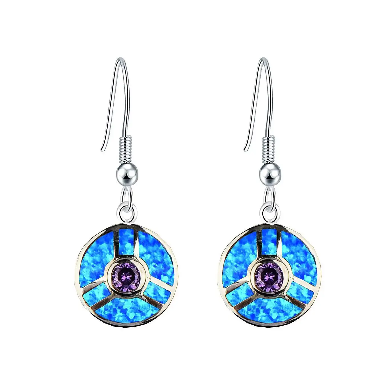 Luxury Handcrafted Blue Opal Earrings with Amethyst Center,Limited Edition Jewelry,Artisan Purple & Blue Gemstone Dangle Earring
