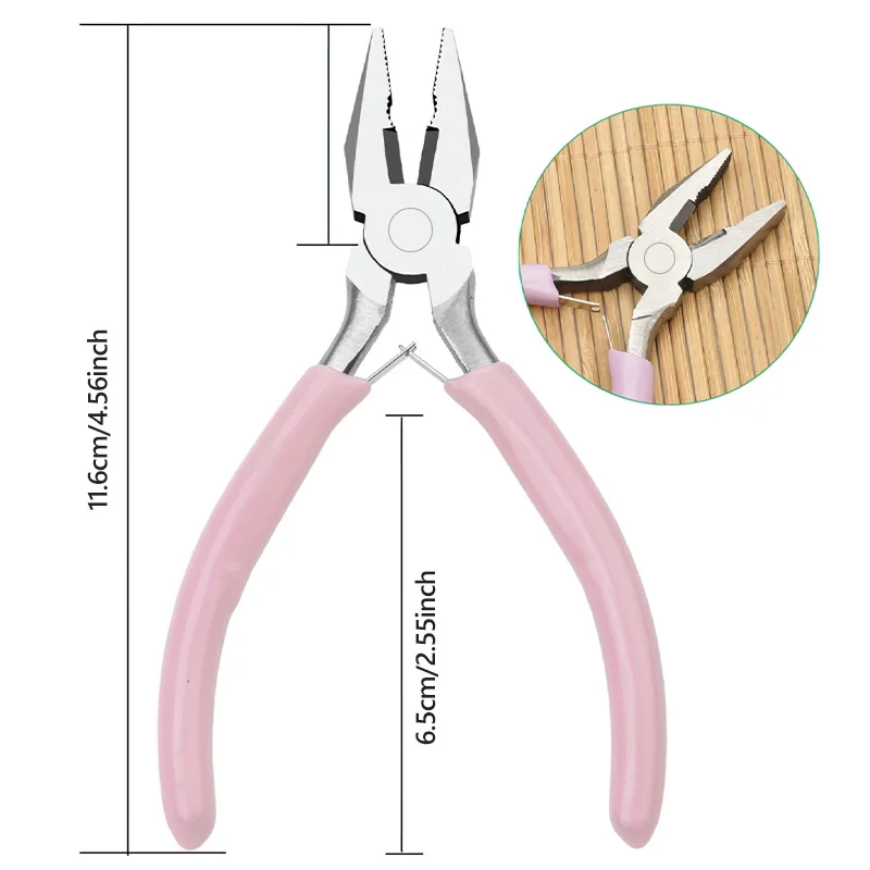 5-Zoll-tragbare Mini-Diagonalzangen-Sets aus rosa Metall, rund, gebogen, Nasenschneider, handgefertigt, Perlen für DIY-Schmuckherstellung – Detail 11