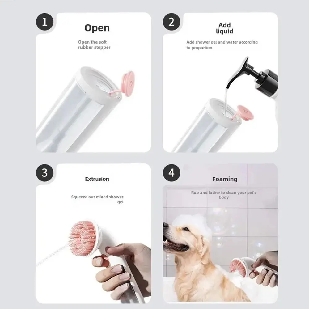 แปรงอาบน้ำสัตว์เลี้ยงด้ามยาว ฟองเร็ว ผ่อนคลาย เครื่องมือทำความสะอาดขนสุนัข ซิลิโคนนุ่มสบาย แปรงโฟมนวดสัตว์เลี้ยง