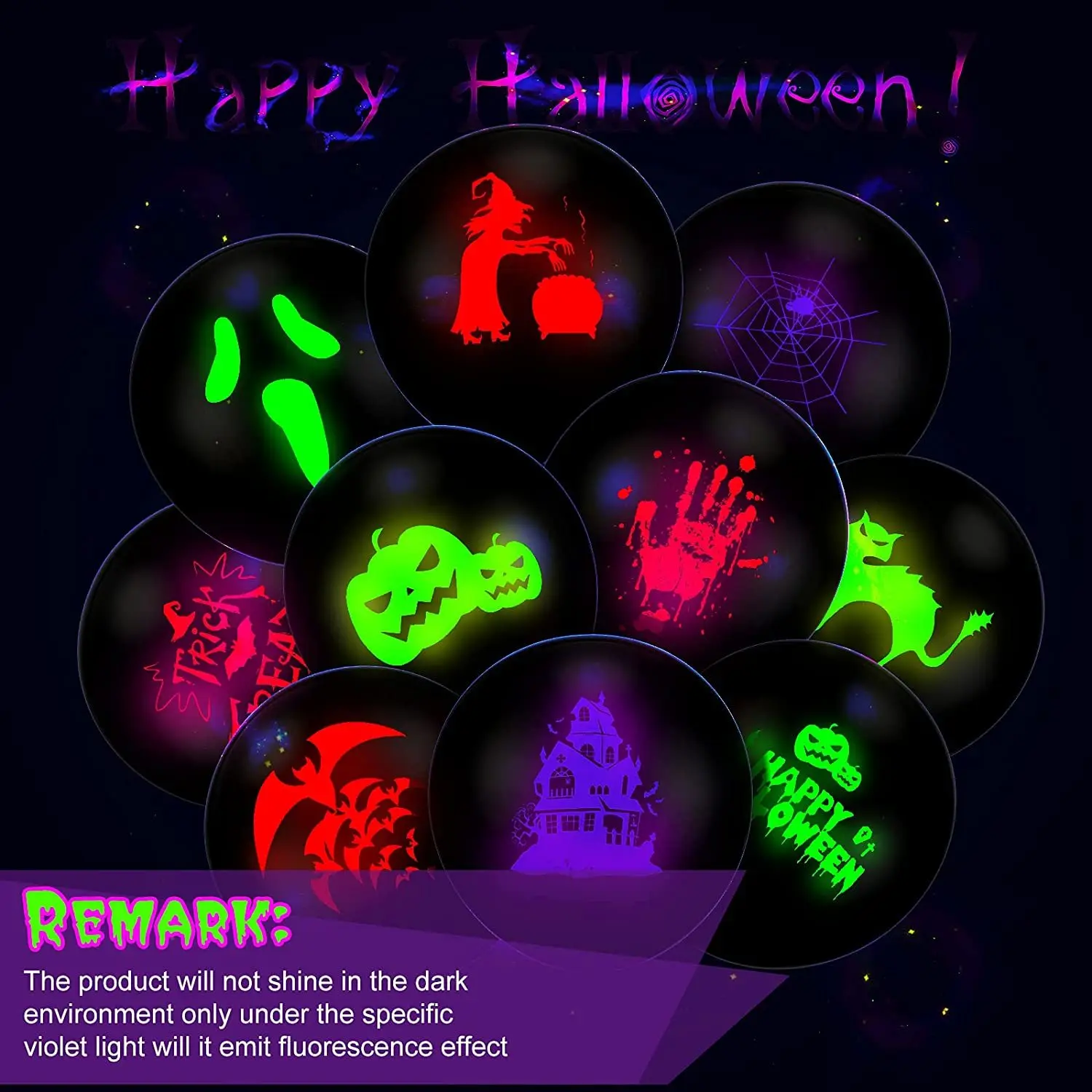 Halloween Fluorescent Balloon Pumpkin Bat Ghost Neon Latex Balloon Halloween UV Glow globos For Black Light Halloween Decoration