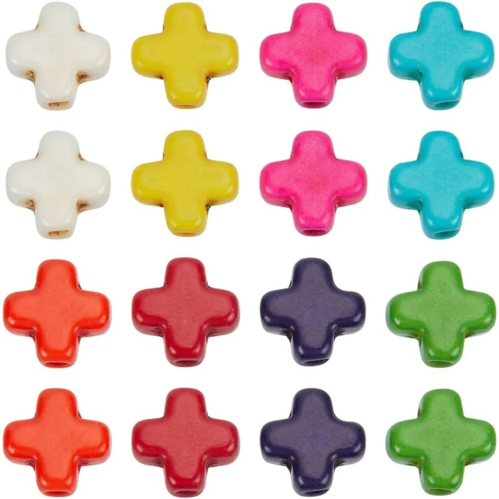 

200Pcs Cross Beads Colorful Small Turquoise Cross Beads Bulk Crucifix Spacer Beads Turquoise Stone Beads for Bracelets