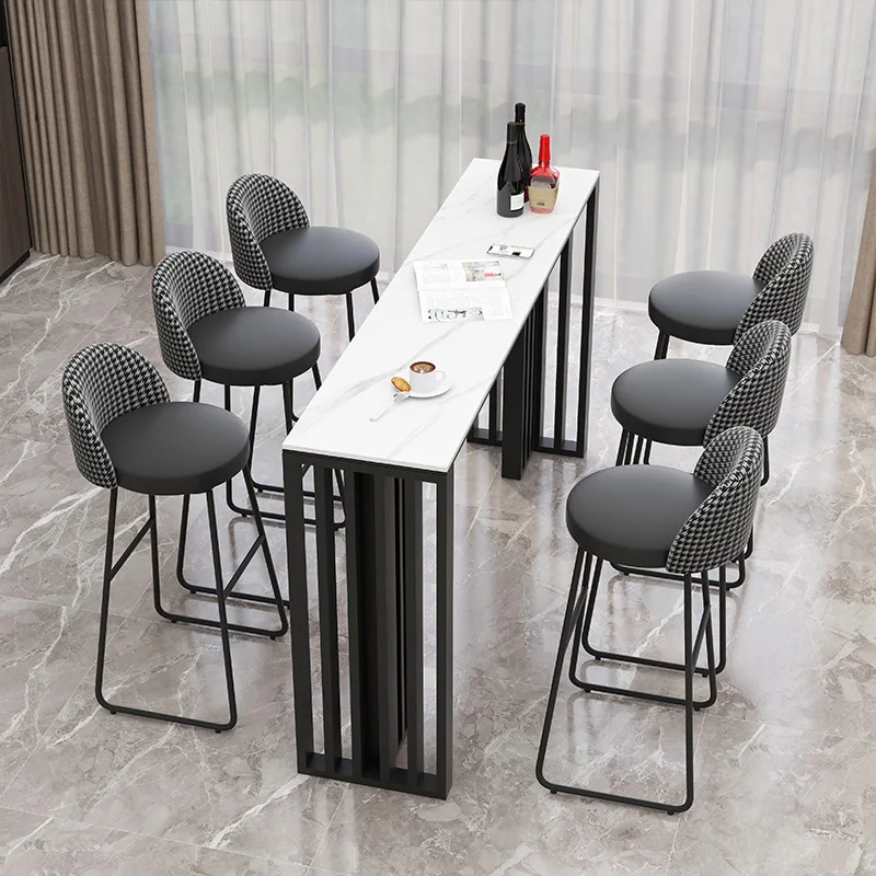 

！@Italian Style Light Luxury Rock Board Bar Table Set Simple Modern Home Living Room High Chair Metal Furniture for Cafe Bar Pan