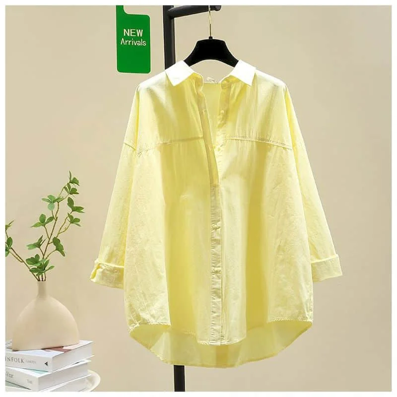 Vintage Shirts Loose Back-slit Design Long Sleeve Polo-neck Casual Single Breasted French Style One-piece Blouse Women Tops