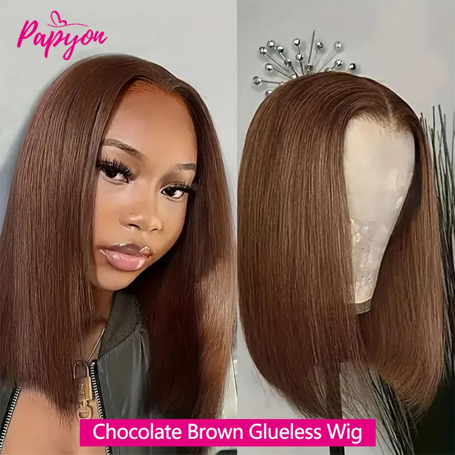 Chocolate Brown Glueless Wig Human Hair Ready To Wear Short Bob Wig Straight Colored Lace Front Human Hair Wigs For Women 4x4 Lace Clsoure Wigs