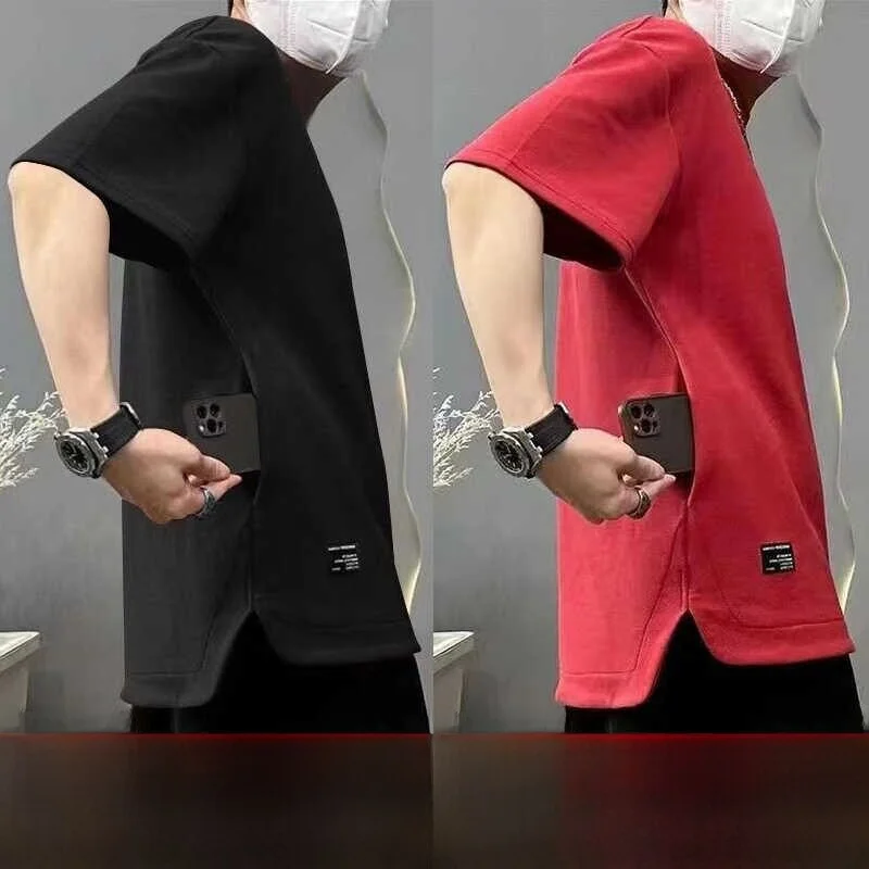 Hidden Pocket round Neck Short Sleeve T-Shirt Men's Summer 2026 New Loose Fit Large Size Youth Fashion Pure Color Casual Wear
