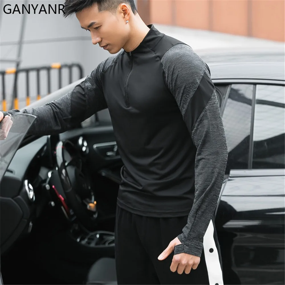 GANYANR Running T Shirt Sport Men Dry Fit Fitness Compression Sportswear Training Crossfit Workout Long Sleeve Basketball Soccer