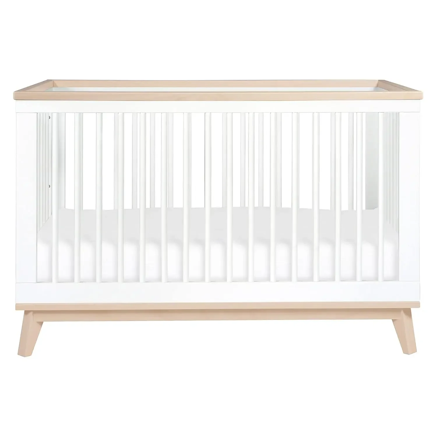 Babyletto Scoot 3-in-1 Convertible Crib with Toddler Bed Conversion Kit in White and Washed Natural, Greenguard Gold Certified