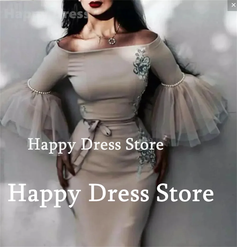 Elegant Formal Occasion Dress Deep Long Sleeves Mermaid Satin Ankle-Length Lace Appliques Evening Dress Party Dress Bridal Gown