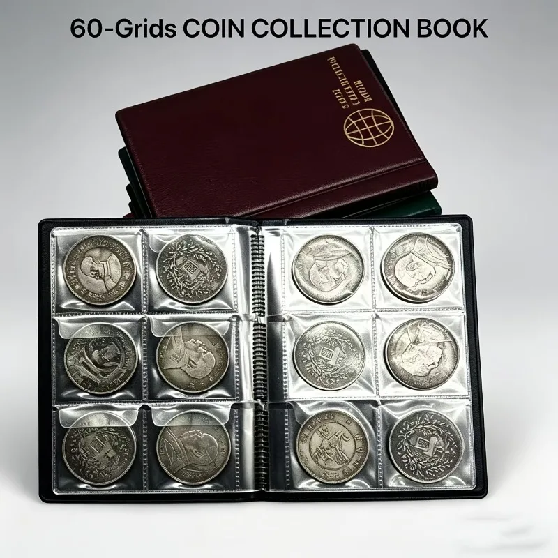 10 Sheets 60 Pockets PVC Coin Collection Album, Dustproof Anti-Oxidation Coin Holder Storage Book