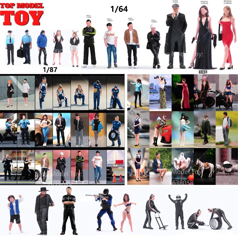 

3/5/10 Pcs/Set Blind Box 1/43 1/64 1/87 Painted Miniatures Figures Male Female Animal Scene Figure Model For Vehicles Decorate