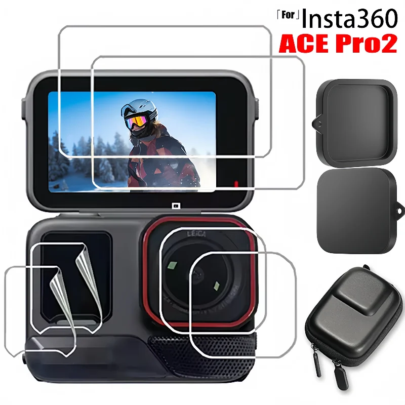 Tempered Glass Films for Insta360 Ace Pro 2 Screen Protector Silicone Lens Cap Sturdy Camera Storage Bags for Insta360 Ace Pro2