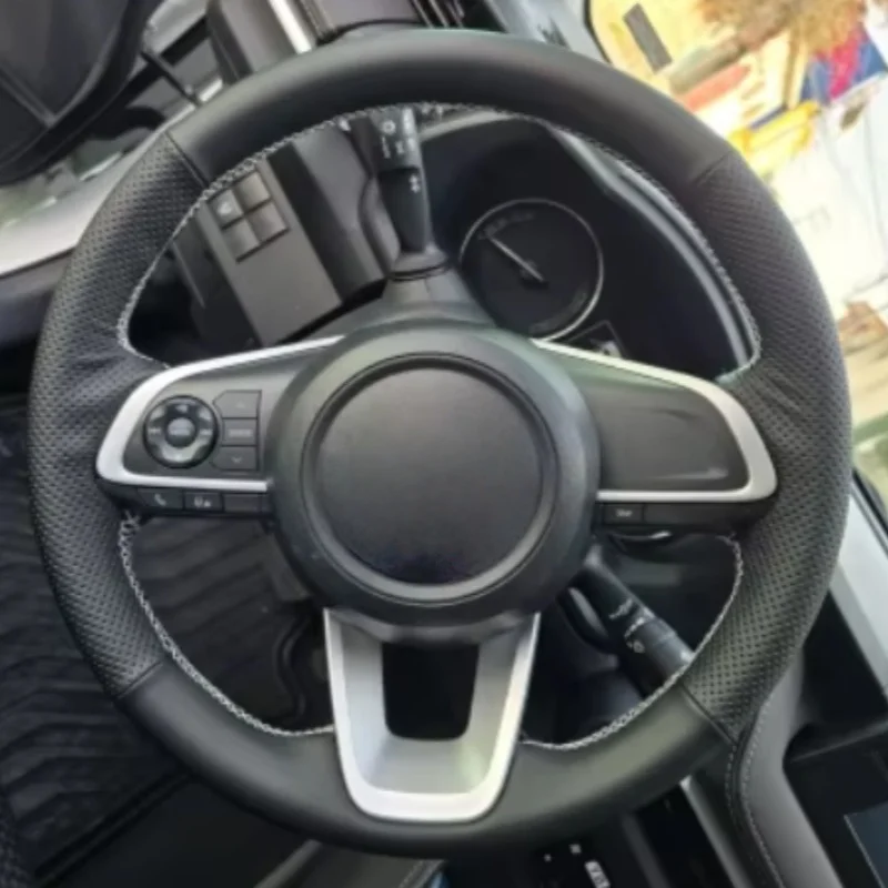 Hand Sewn Black Microfibre Leather Car Steering Wheel Cover For Toyota Raize 2019-2024 Yaris 2023-2024 Car Interior Accessories
