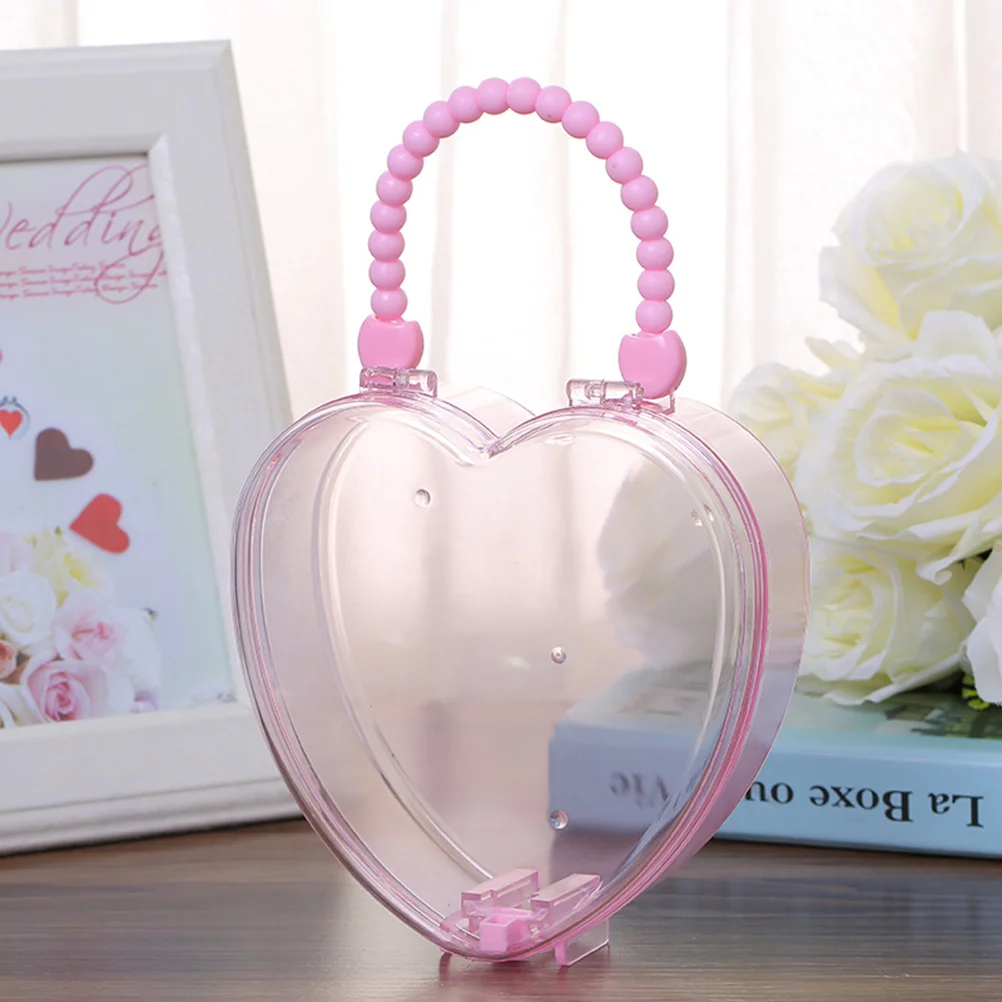 1pc Heart-shaped Storage Box Transparent Jewelry Headwear Clips Stationery Handle Box heart shape storage case