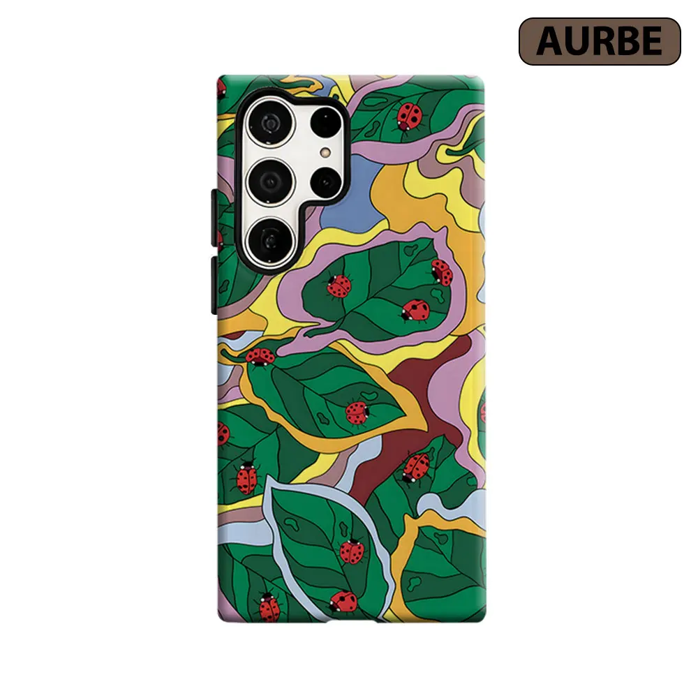 Leaf Ladybug Cartoon Print Phone Case For Samsung Galaxy S26 S25 S24 S23 Ultra Plus HD Hard Double Layer Film Cover