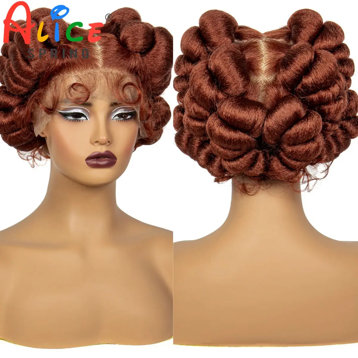 Synthetic Full Lace Handmade Bantu Braided Wigs Short 350# Ginger Orange Braided Lace Wigs For Black Women Knotless Braids Wigs