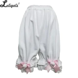 Cute Warm Fleece Lolita Bloomers Ruffled Short Under Pants with Pockets for Women