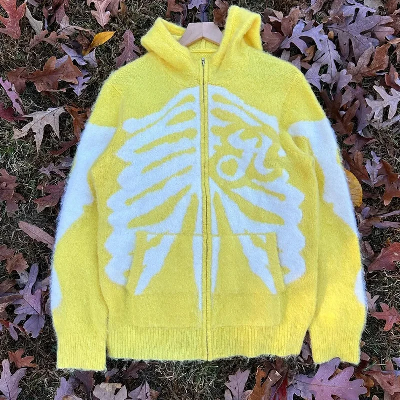 Y2K Multiple Personalized Street Anime Skeleton Abstract Style Printed Knitted Sweaters