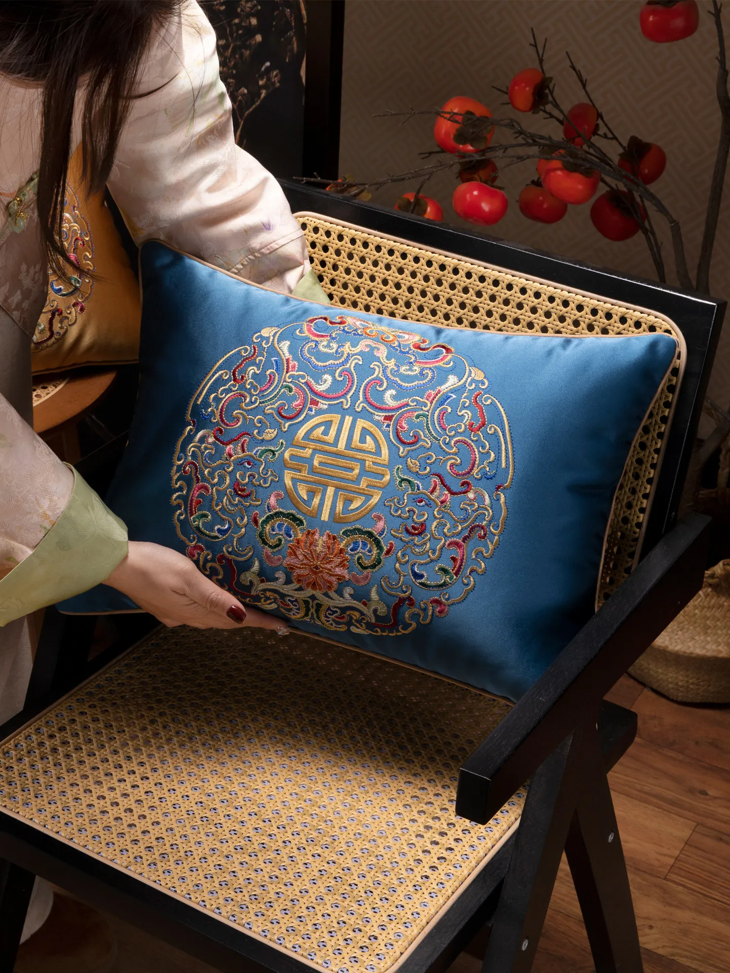 New Chinese Style Sofa Back Cushion, Luxury Decorative Throw Pillow, Lumbar Support Pillow for Living Room, Removable & Washable