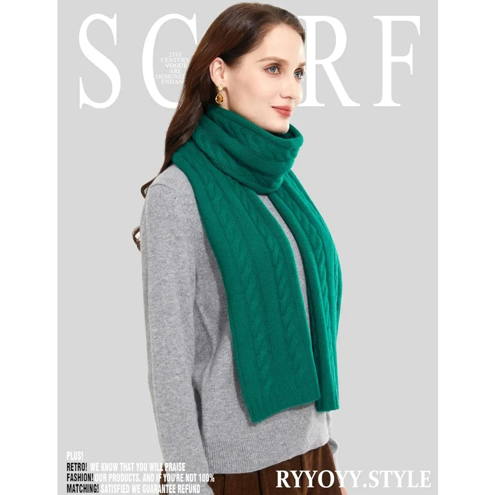 وشاح نسائي فاخر خفيف الوزن مصنوع من الكشمير بنسبة 100% مع نمط غرزة كابل وصندوق هدايا للدفء الناعم