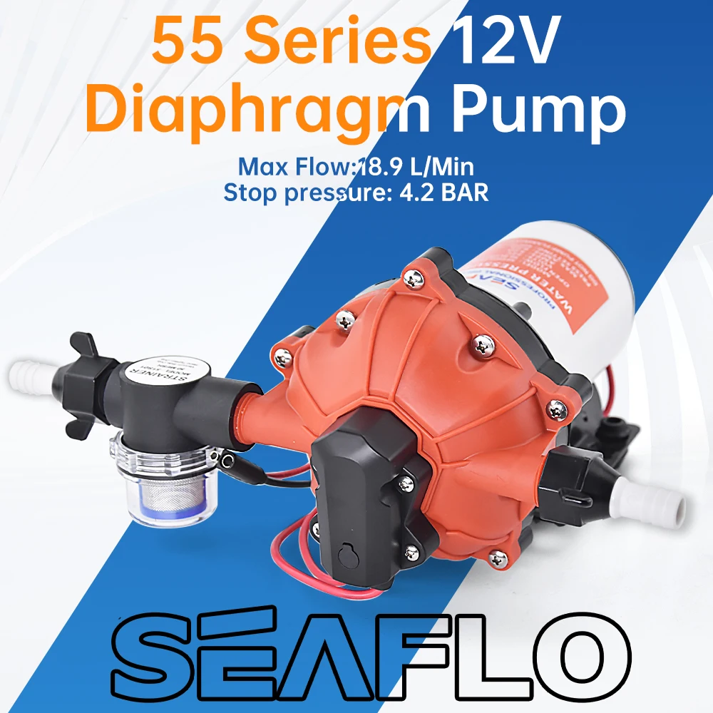 SEAFLO 55 Series Diaphragm Water Pump 5.0GPM 60PSI 12 Volts Electric Yacht Boat Marine RV Caravan High Pressure Supply 5 Chamber