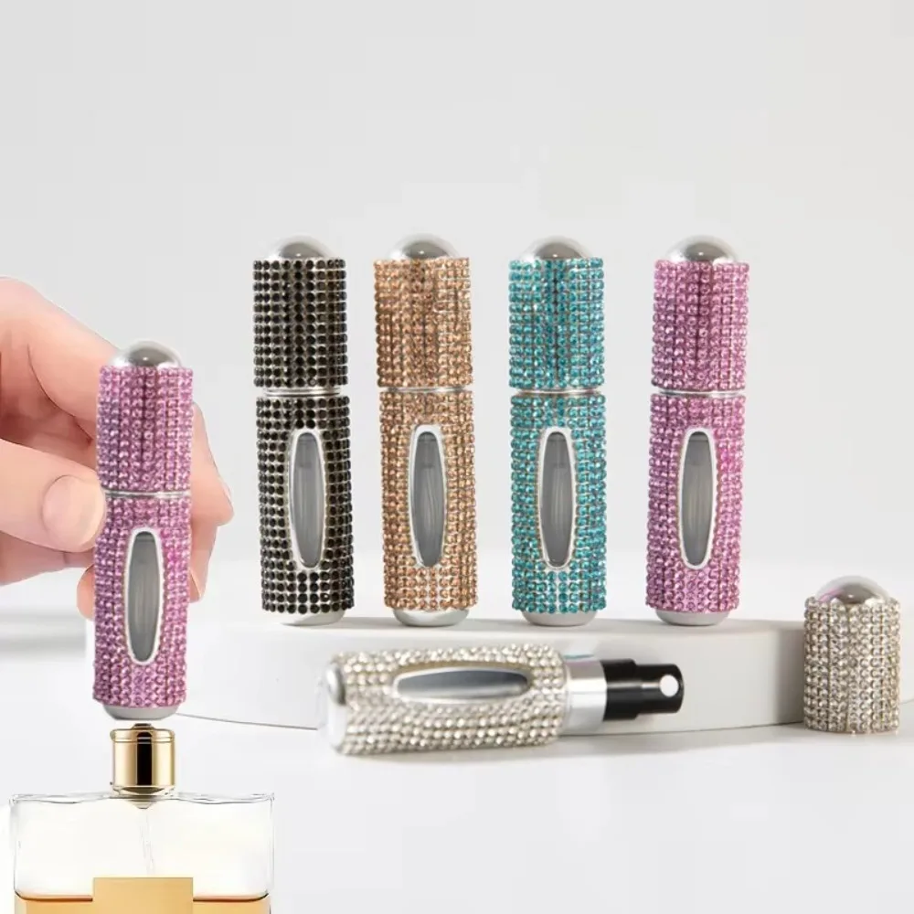 5 ml Mini Perfume Bottle Diamond-Encrusted Bling Glitter Perfume Container Crystal Design Mini Size Refillable Atomizer Sprayer