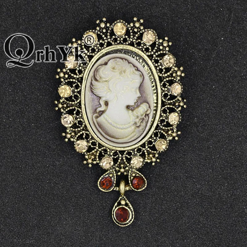 Crystal Rhinestones Cameo Vintage Brooches for Women Queen\'s Cameo Beauty