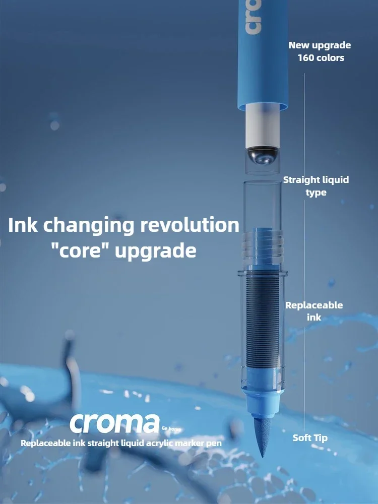 

Croma 160/24 Colors Replaceable Ink Liquid Soft Tip Acrylic Marker Pack Non Bleed Waterproof School Office Supplies Stationery