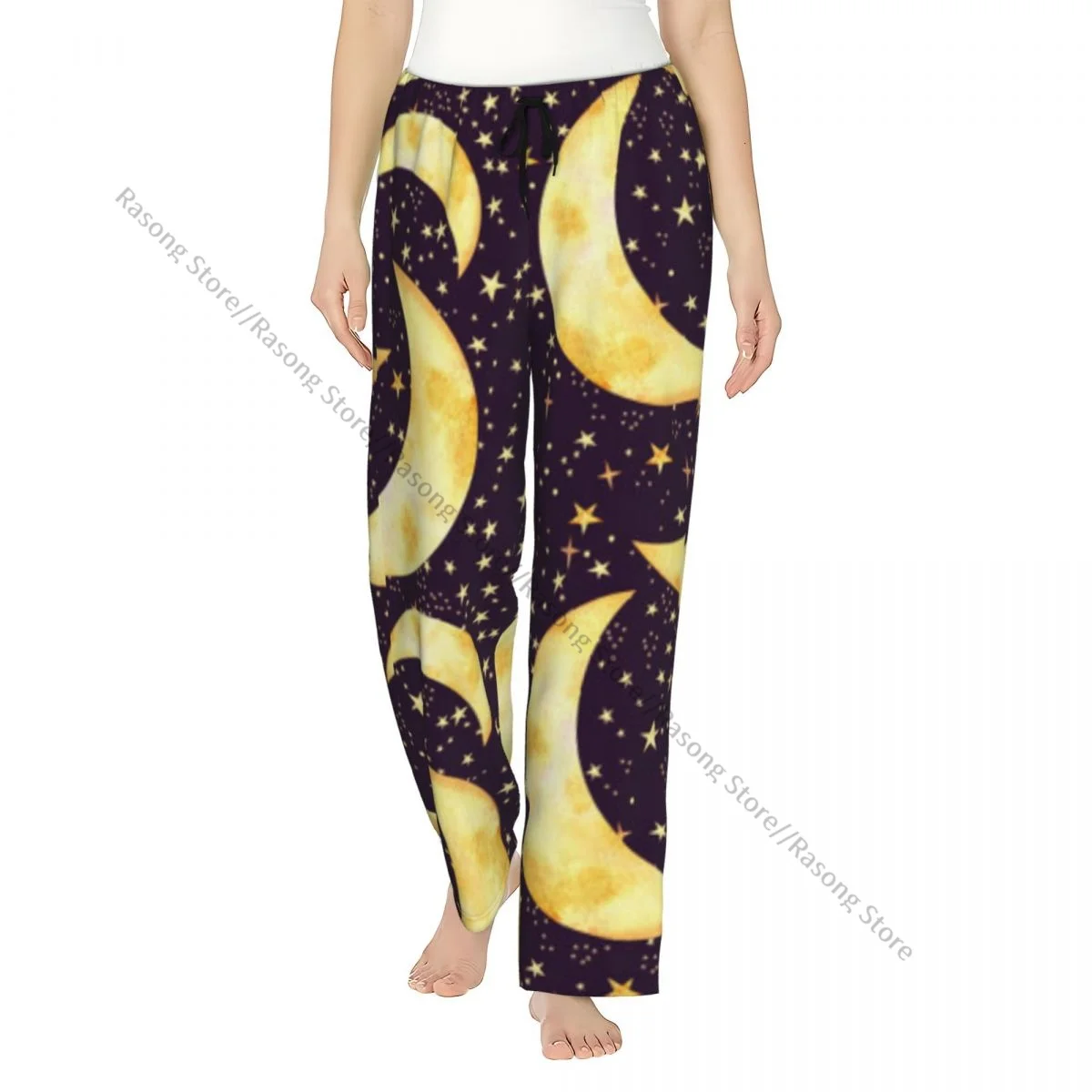 Women Long Home Pajama Pants Stars And Moons Background Sleepwear Trousers Relaxed Fit Loungewear for Casual Indoor