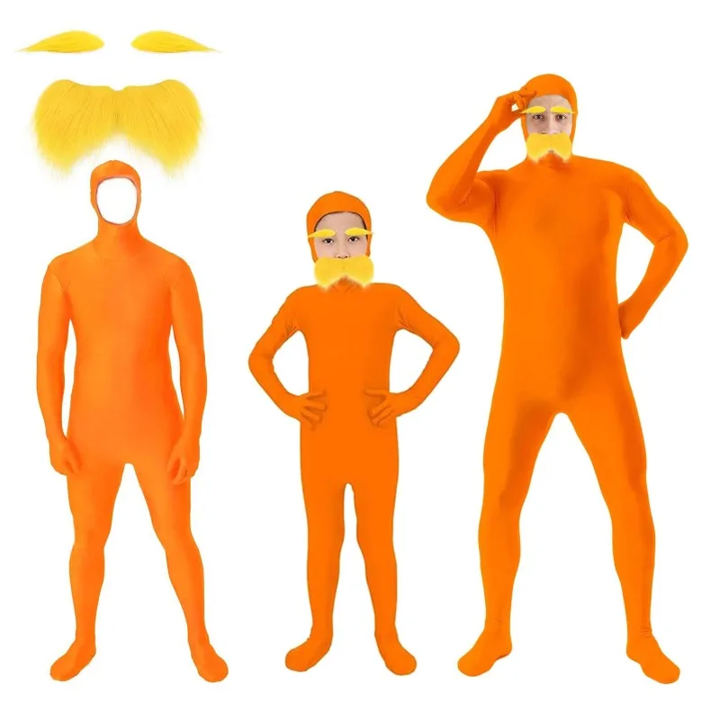 Nuevo Disfraz de Halloween para Fiesta, Mono Naranja con Bigote y Cejas Amarillos, Traje Naranja para Espectáculo, Mascarada, Niños y Adultos