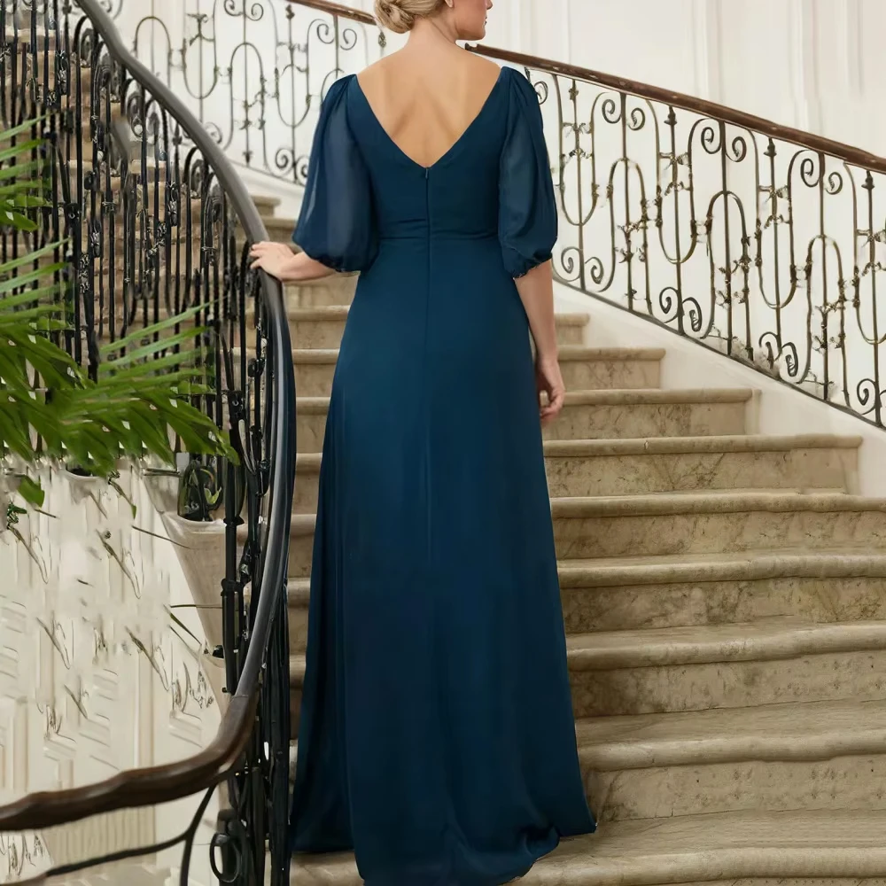 Customized Chiffon Mother Dresses A Line Evening Gowns V Neck Lace Elegant Bride Party Dress Robes Wedding Party Dresses