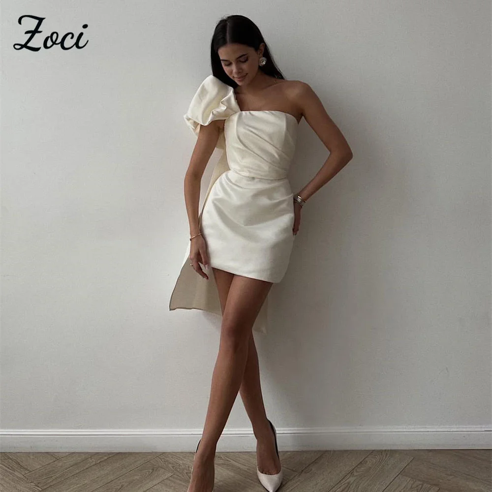 Zoci Strapless Short Mini Wedding Dresses Mermaid Customized Satin One Shoulder Bride Dress Saudi Arabic Wedding Party Gowns