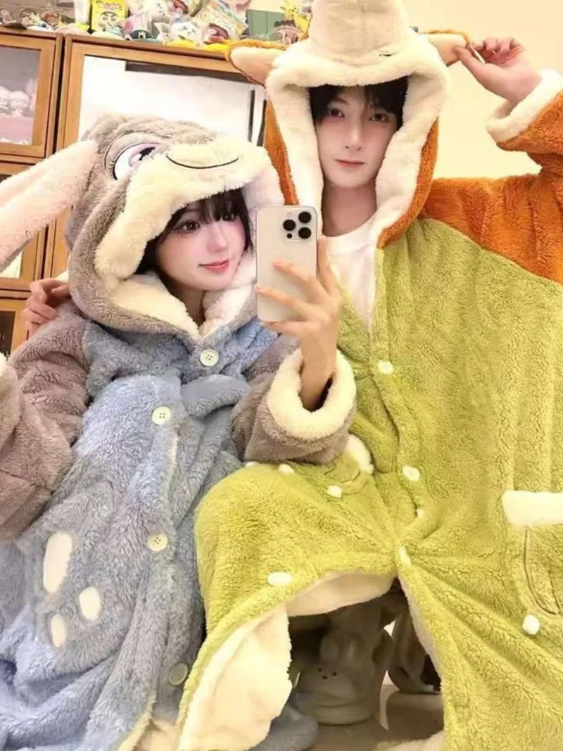 Anime Figure Zootopia Nick Judy Autumn/Winter Cartoon Couple Parent Child Coral Velvet Sleepwear Home Clothes Christmas Gifts
