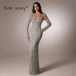 Luxury Heavy Beaded Arabic Long Sleeves Evening Dresses 2024 Dubai Muslim Islamic Women Wedding Party Prom Gowns Customized