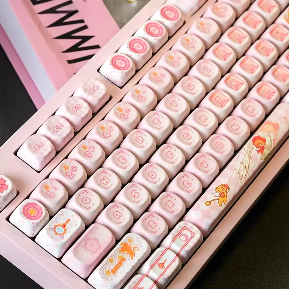 133 Key MOA Keycap PBT Cartoon Keycap Cute Sakura Suitable for 60/64/84/98/108 Gaming Mechanical Keyboard MX Switch