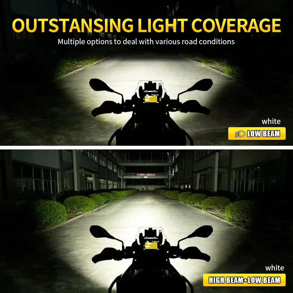 2PCS Universal Motorcycle LED Headlight Projector Lens Dual Color ATV Scooter Driving Lamp Fog Light Auxiliary Spotlight Lamp