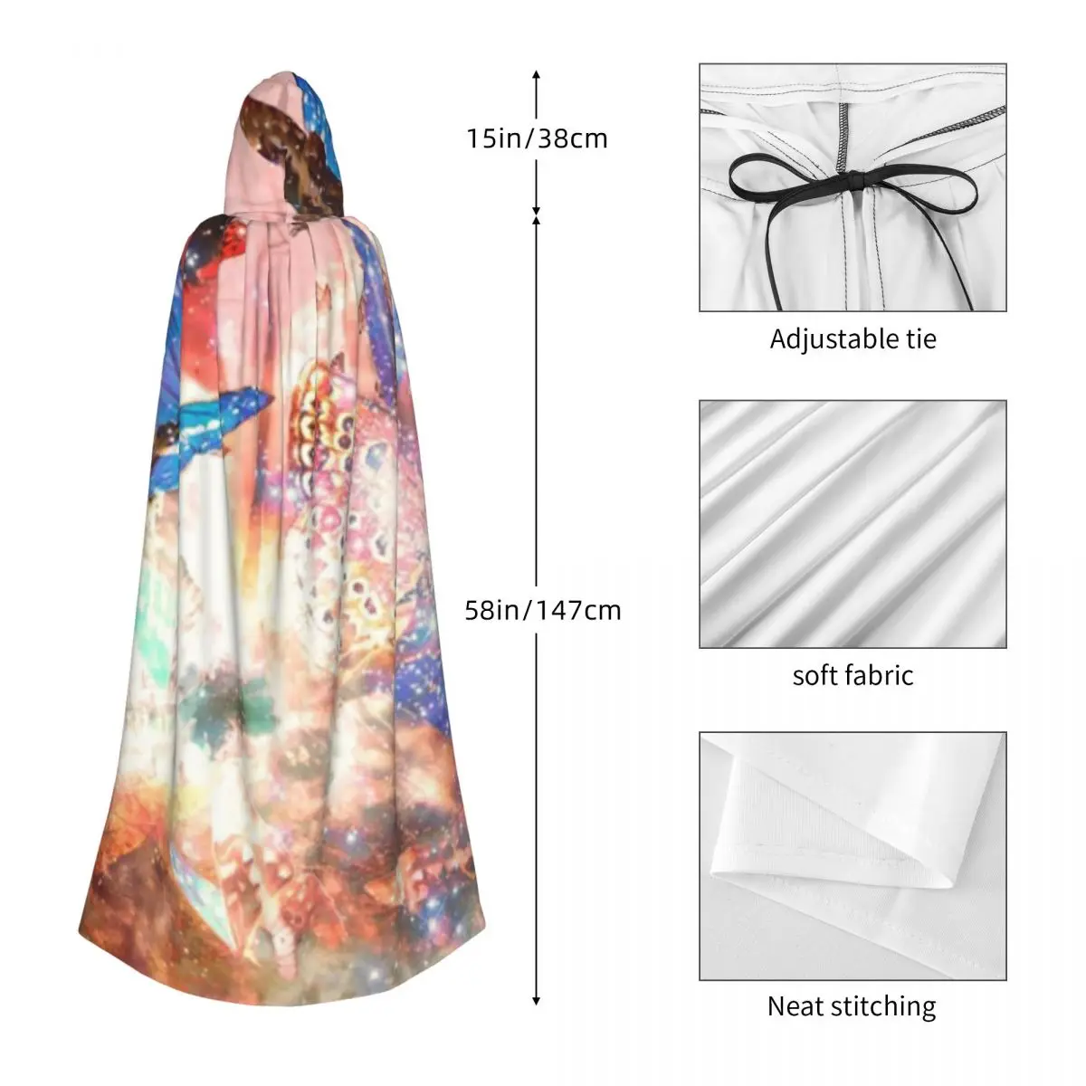 Magic Forest With Butterflies Long Hooded Cloak Witch Medieval Costume Cosplay Cape HalloweenParty Adult Unisex