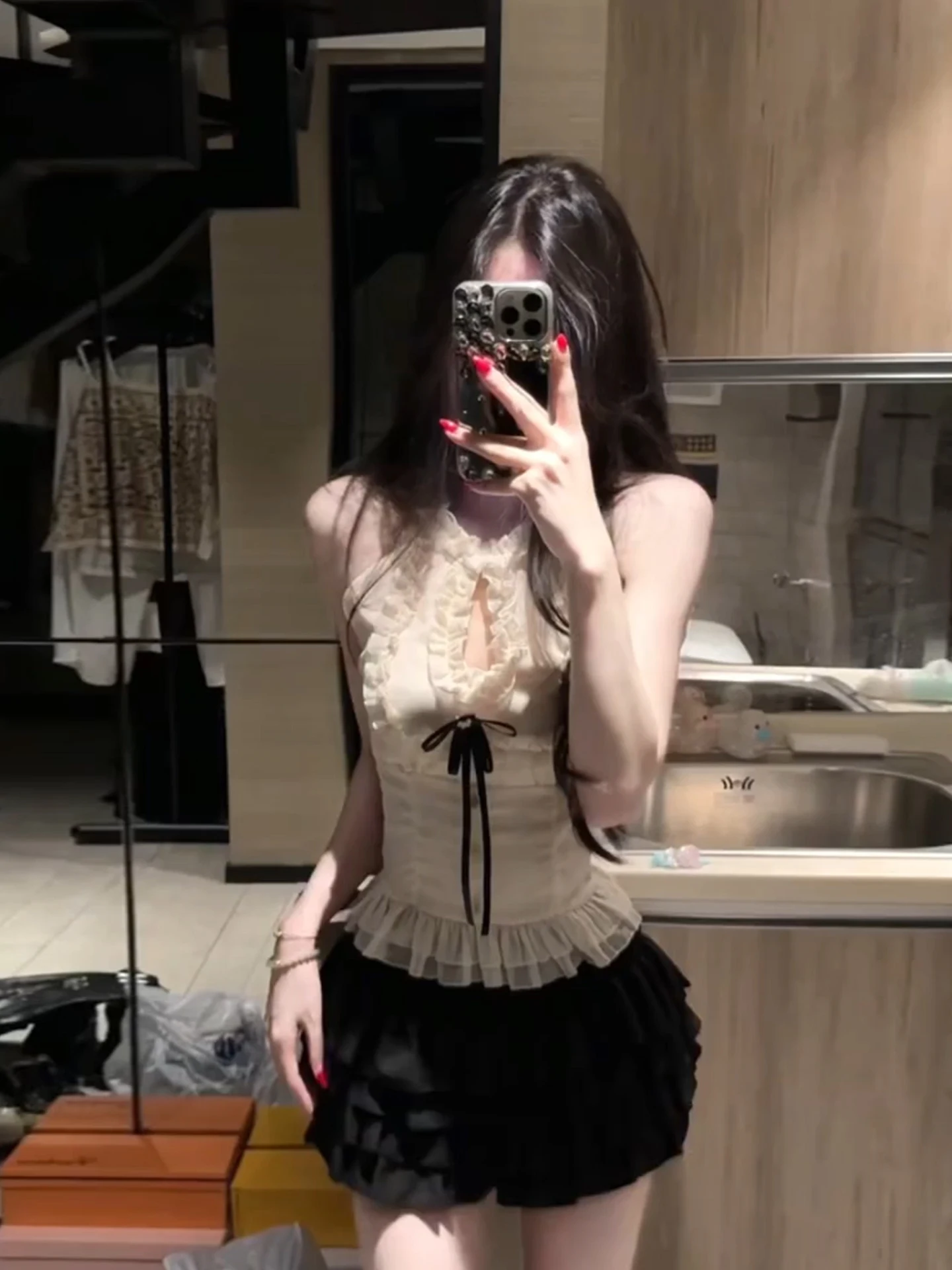 

XZY plus Size Sweet And Spicy Girl Puffy Skirt Set Women's Waist-Cinching Ne-hanging Top Summer Slimming Faion Ensemble