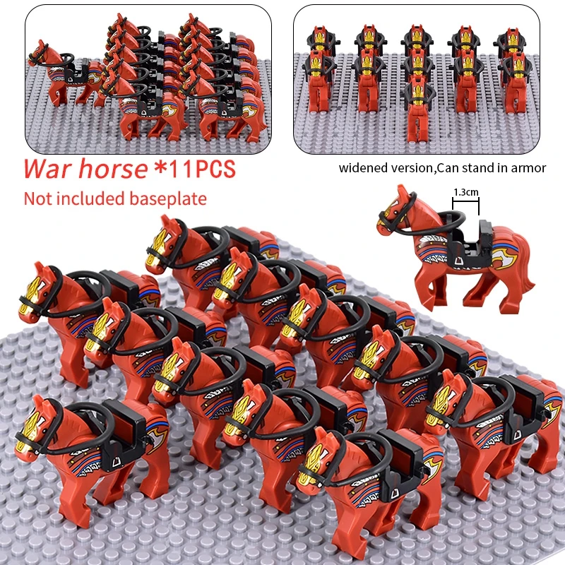 Medieval Military Sets Cavalry Figures War Horse Animals Building Blocks Parts Knight Weapons Accessories Toys for kids gifts