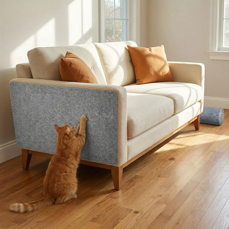 Gray, large-sized, cut-to-fit cat scratch sofa protector, self-adhesive furniture scratch guard, suitable for various sofas and