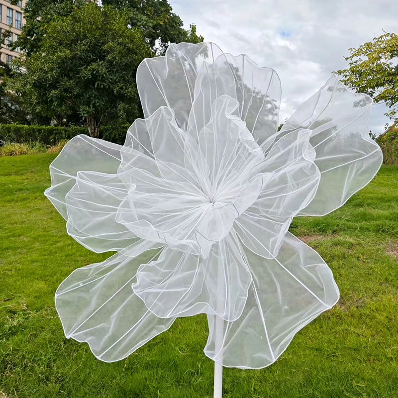 Riesige Kunstblume aus Gaze-Seide, Iris Weiß, Hochzeitssaal-Hintergrunddekoration, Garnblume, Party- und Heimdekoration, Bühnen- und Fenstergestaltung – Detail 5