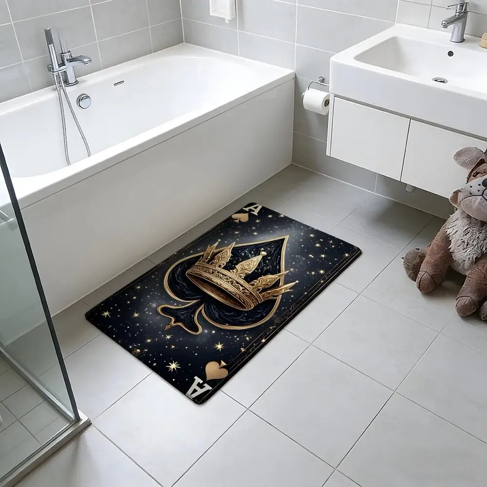fashion A-Ace of Spades Floor Mat Absorbent Floor Mat Non-Slip Entrance Rug for Bathrooms Restrooms and Toilets