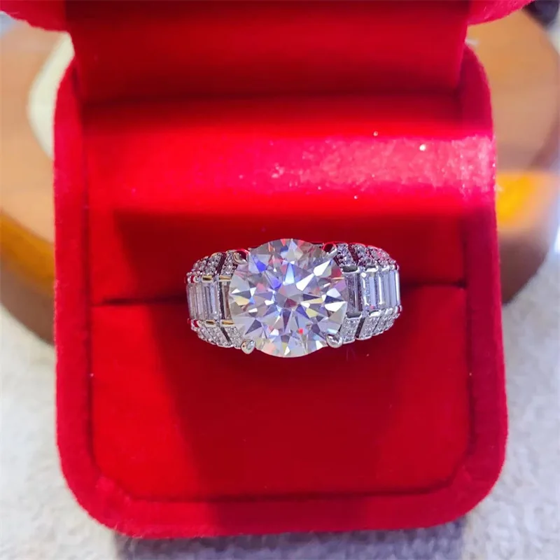 Vintage Real 5Ct D Color Moissanite Diamond Ring 925 Sterling Silver Party Wedding Band Rings for Women Men Engagement Jewelry
