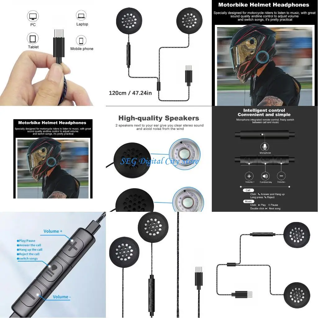 U75B Stereos Audios Cycling Helmet Headphones Water Resistant Inline Mic Control For Motorcycle Bike Use