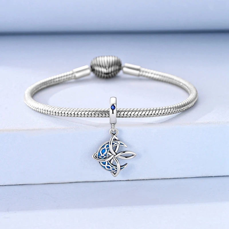925 Sterling Silber Mond Keltischer Knoten Anhänger Perle CZ Zirkon Passend für Original Armband DIY Schmuck Geschenk – Detail 4